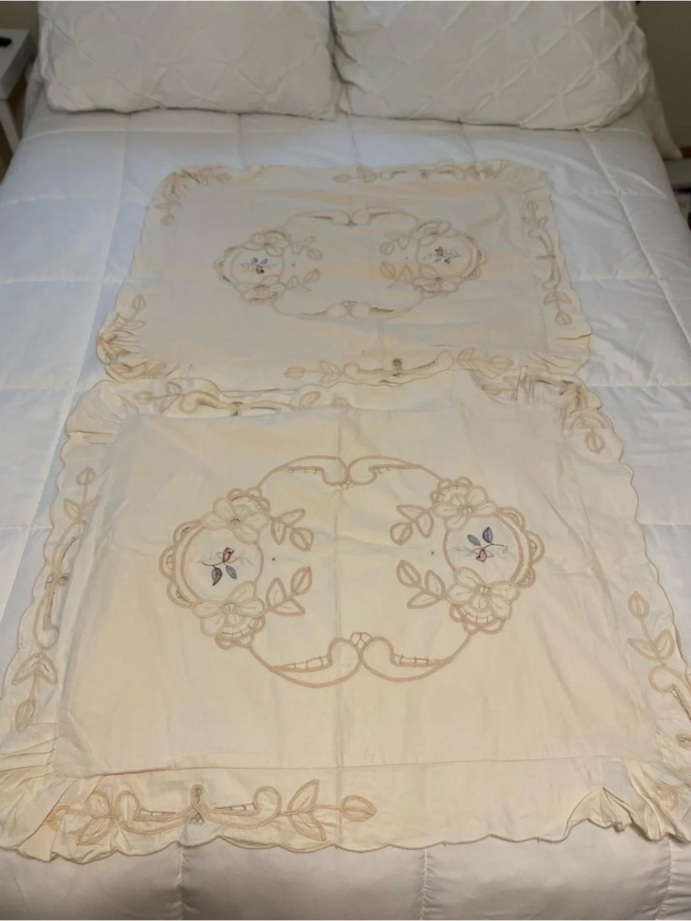 Set of 2 Pillow Covers/Cases Ruffles Embroidered Cottage Core Shabby Chic Dainty